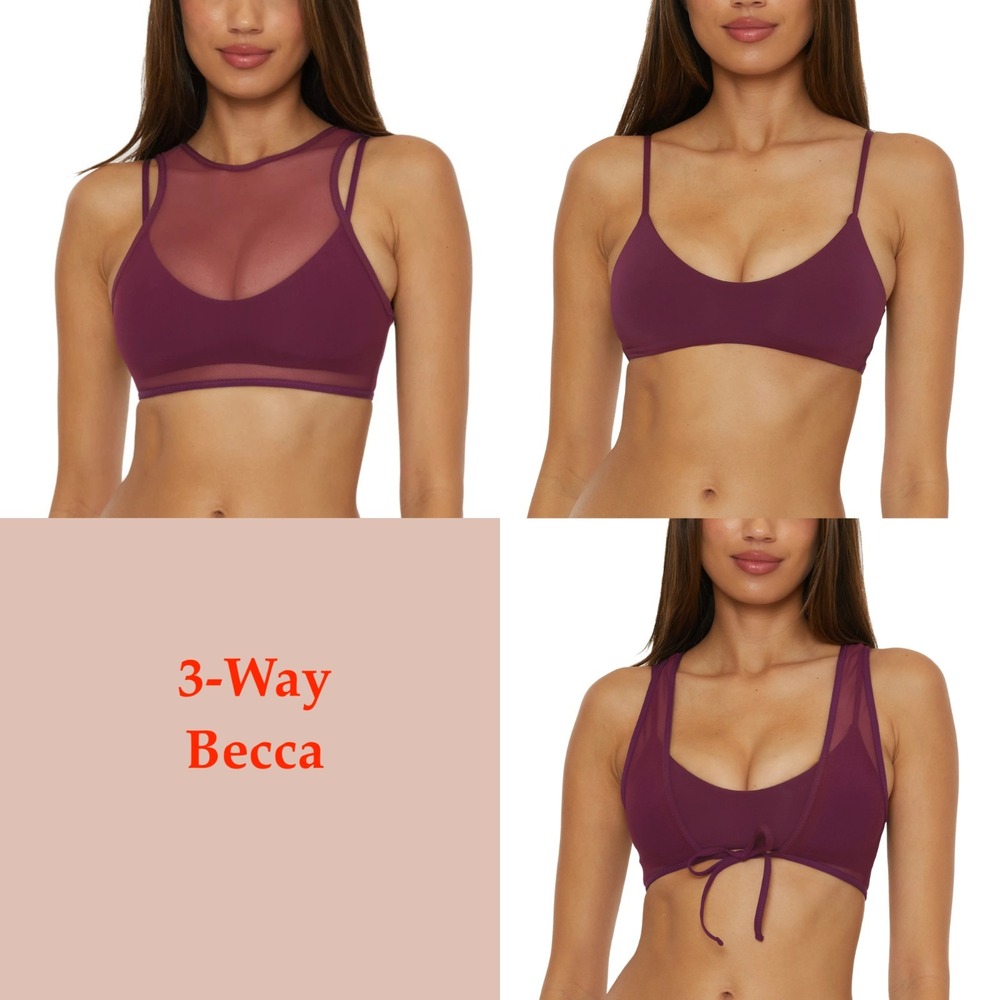 NWT Becca [ Medium‎ ] Muse Mesh-Overlay Multi-Way Bikini Top Aubergine U1695